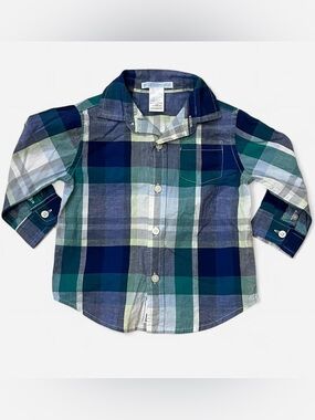Janie and Jack Green & Blue Plaid Button-Down Shirt